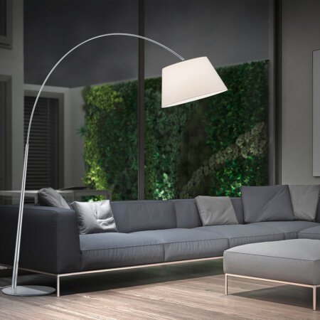 NALA floor lamp nickel mat - chrome fabric shade Chintz white